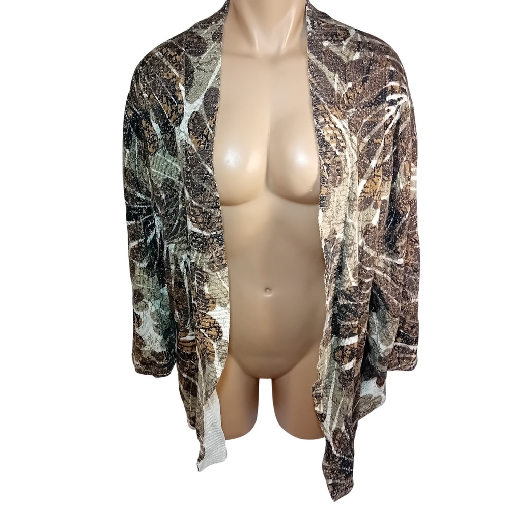 Womens Additions Chicos Boho Nature Cardigan Duster Leaf Print Lightweight   3/L